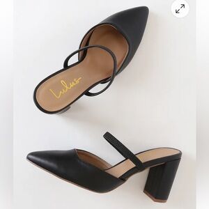 Lulus Maryna Black Pointed-Toe Mules Size 9 Slide On Heels BRAND NEW
